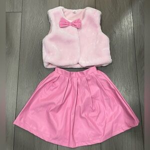 Pink Faux Fur Vest with Pink Skirt Girl 3pcs Set
